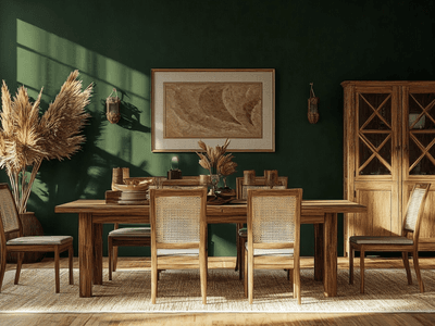 Verde profundo en el comedor: Conexión con la naturaleza y elegancia